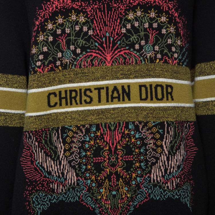 مملوكة مسبقًا Dior Black Logo & Heart Jacquard Cashmere Knit Sweater L