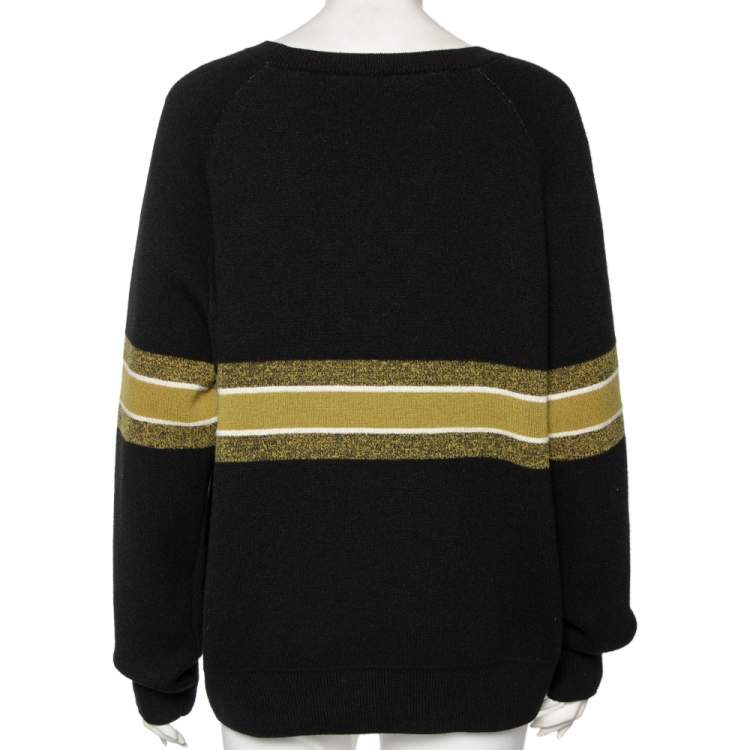 مملوكة مسبقًا Dior Black Logo & Heart Jacquard Cashmere Knit Sweater L