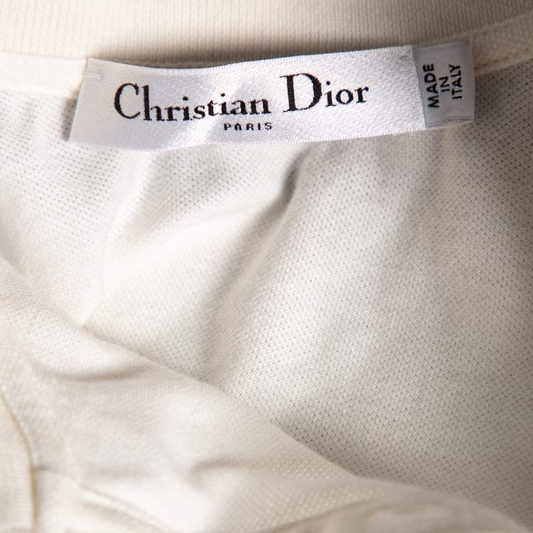 Pre Owned Dior White Cotton Pique Dior Amour Striped Polo T-Shirt S