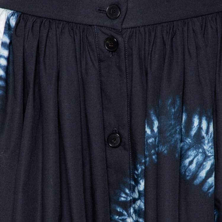 مملوكة مسبقًا Dior Navy Blue Tie-Dye Printed Cotton Buttoned Midi Skirt M