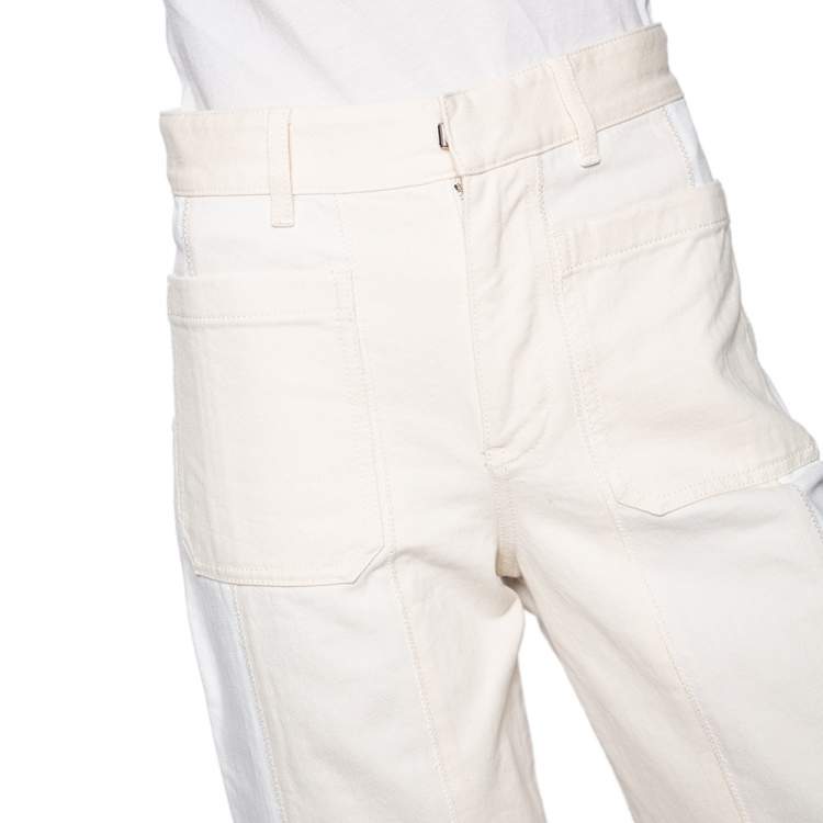 Pre Owned Dior White & Cream Paneled Denim Wide Legged Jeans S 
