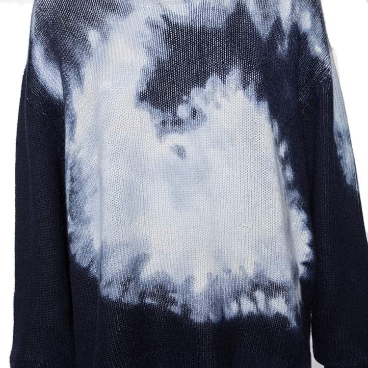 Pre Owned Dior Blue Tie-Dye J' Adior Intarsia Knit Cashmere Oversized Sweater M