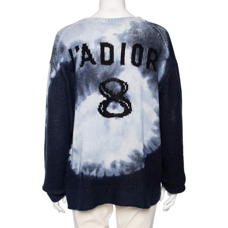 Pre Owned Dior Blue Tie-Dye J' Adior Intarsia Knit Cashmere Oversized Sweater M