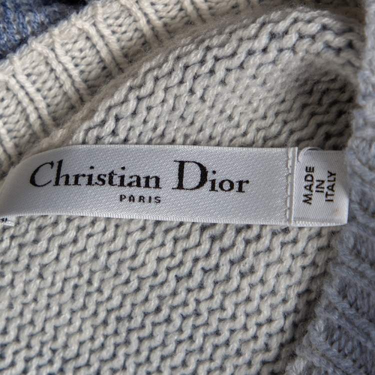 Pre Owned Dior Blue Tie-Dye J' Adior Intarsia Knit Cashmere Oversized Sweater M