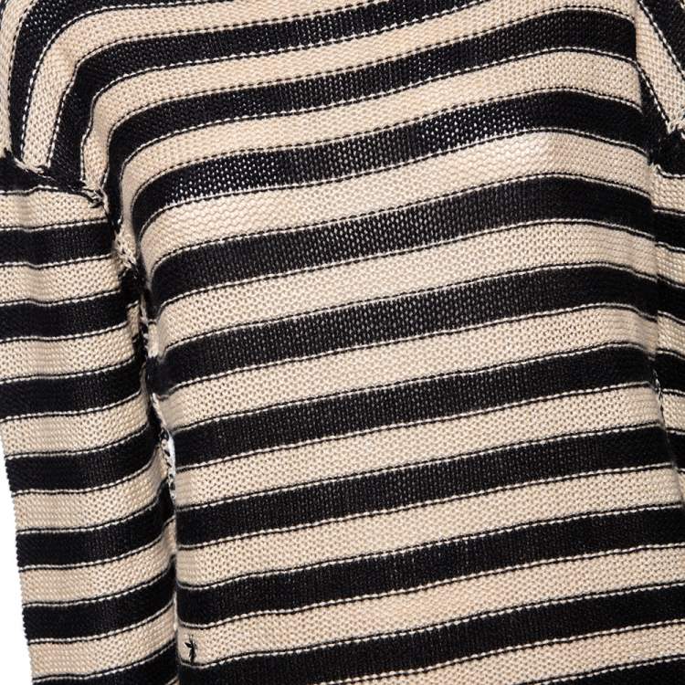 Pre Owned Dior Beige & Black Striped Cashmere & Linen Knit Sweater M