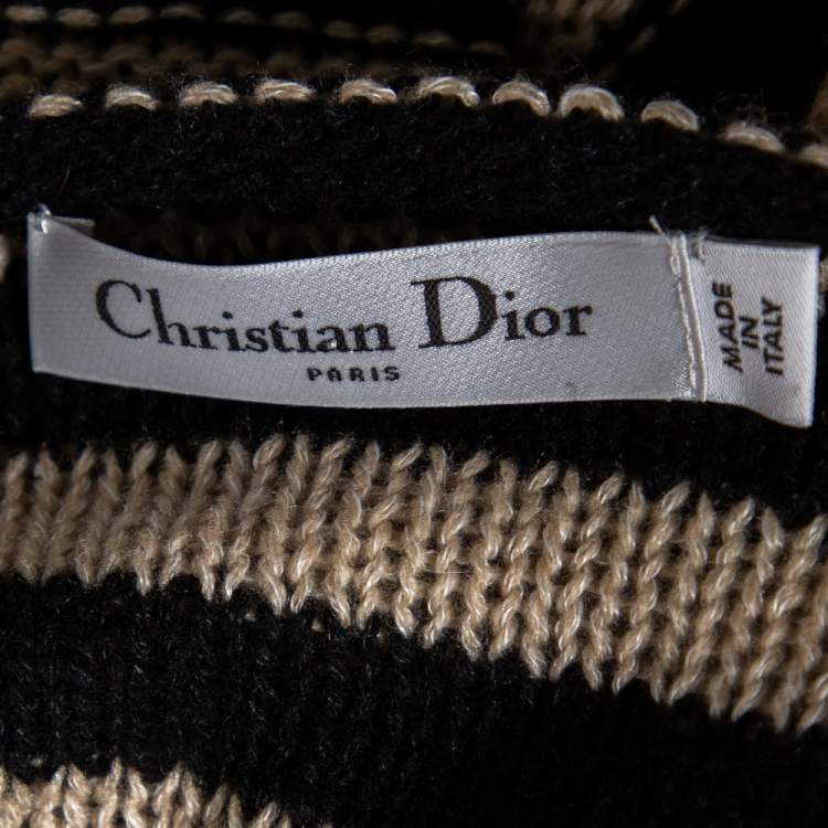 Pre Owned Dior Beige & Black Striped Cashmere & Linen Knit Sweater M