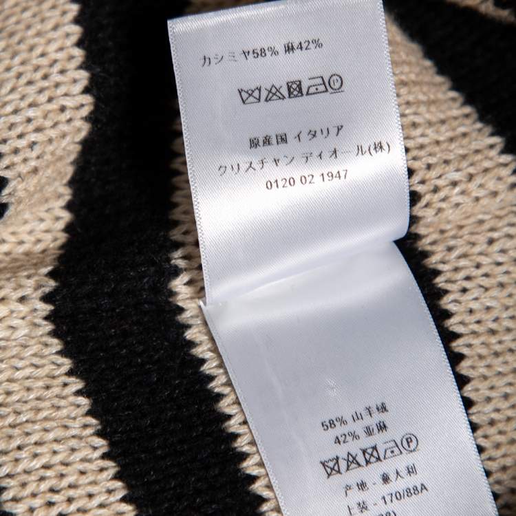 Pre Owned Dior Beige & Black Striped Cashmere & Linen Knit Sweater M