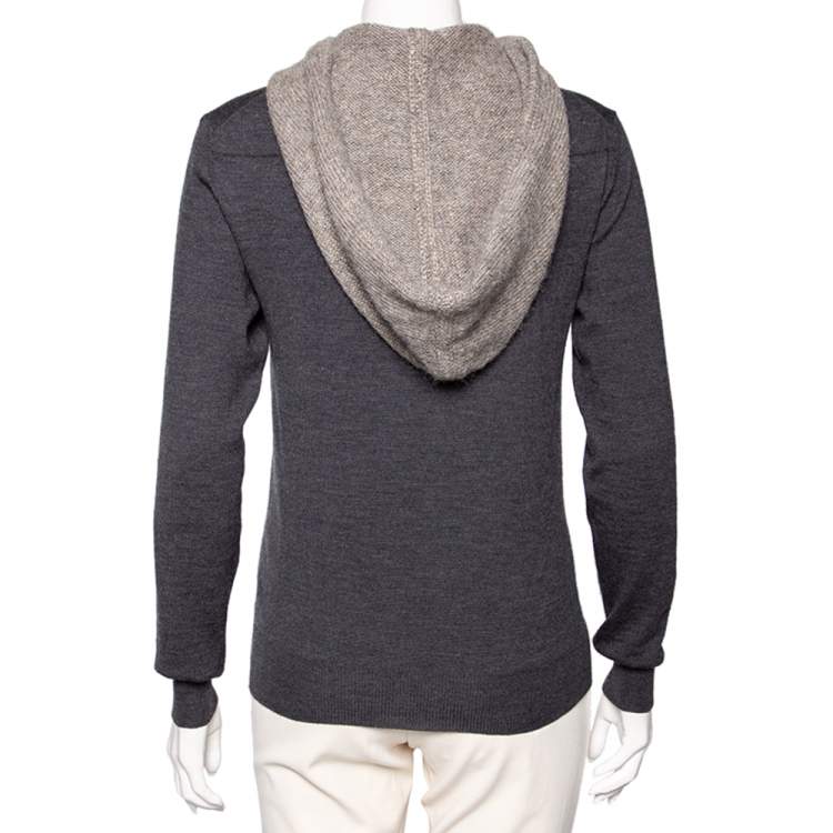 Pre Owned Dior Grey Wool & Alpaca Knit Hooded Sweater XS