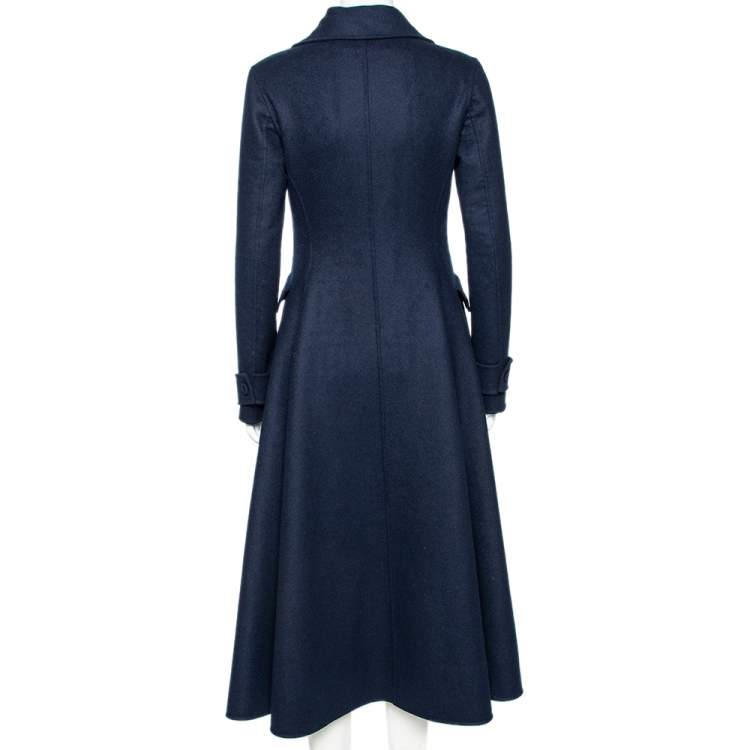 Pre Owned Dior Navy Blue Wool Double Breasted Flared Coat M