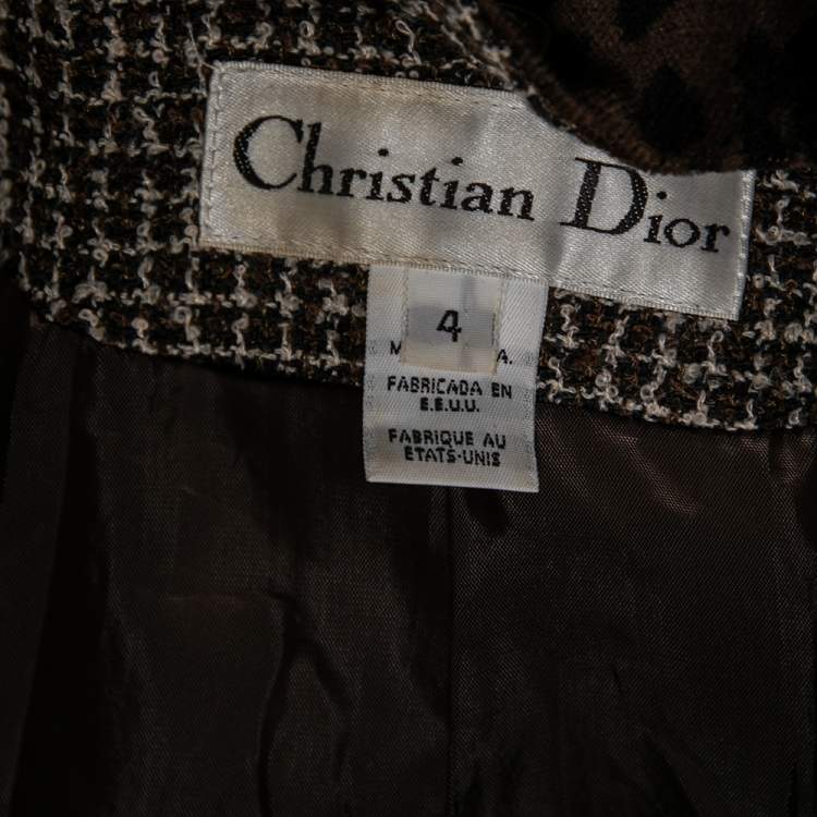 Pre Owned Dior Vintage Brown Tweed & Leopard Print Lapel Detail Jacket S
