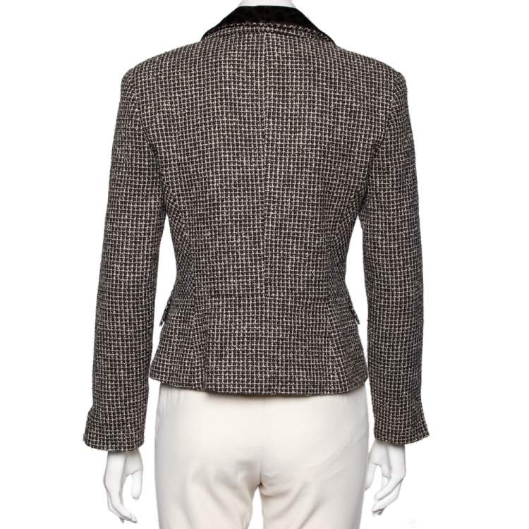 Pre Owned Dior Vintage Brown Tweed & Leopard Print Lapel Detail Jacket S