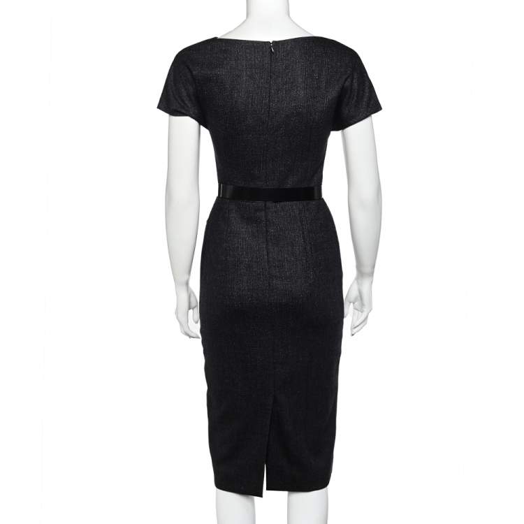 مملوكة مسبقًا Christian Dior Charcoal Grey Wool Draped Detail Midi Dress S