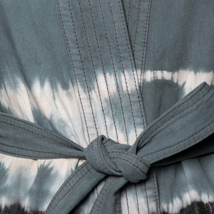 Pre Owned Dior Blue Tie-Dye Effect Cotton Palto Belted Jacket M