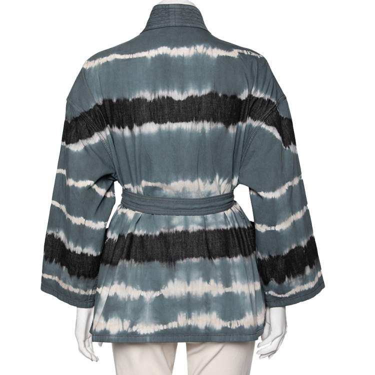 Pre Owned Dior Blue Tie-Dye Effect Cotton Palto Belted Jacket M