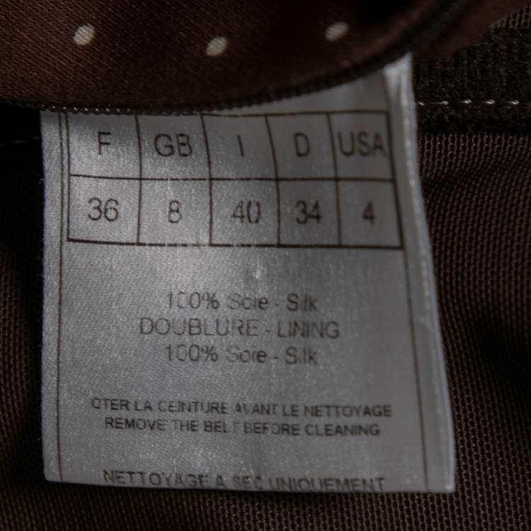 Pre Owned Dior Brown Polka Dot Print Silk Ruched Panel Detail Strapless Dress S