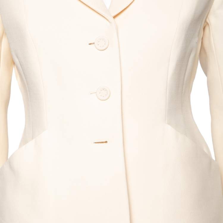 Pre Owned Dior Cream Wool Button Front Fitted Blazer M