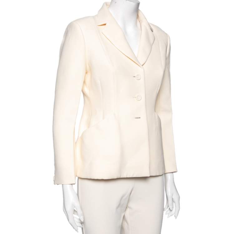 Pre Owned Dior Cream Wool Button Front Fitted Blazer M