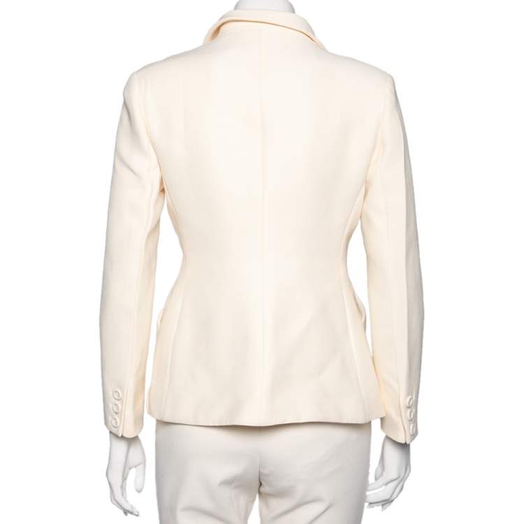 Pre Owned Dior Cream Wool Button Front Fitted Blazer M