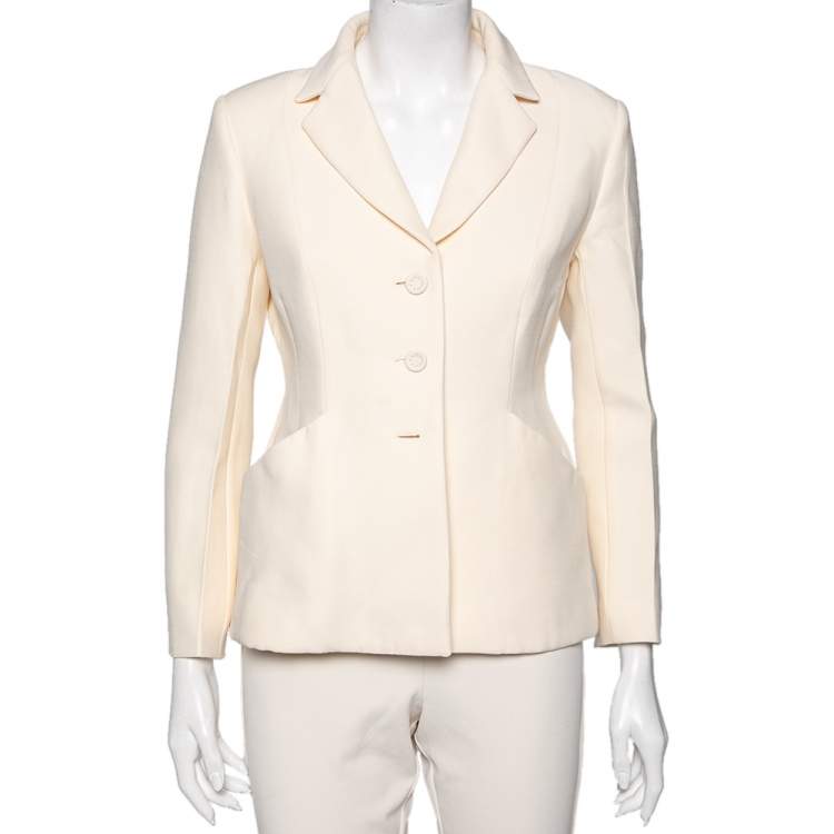 Pre Owned Dior Cream Wool Button Front Fitted Blazer M