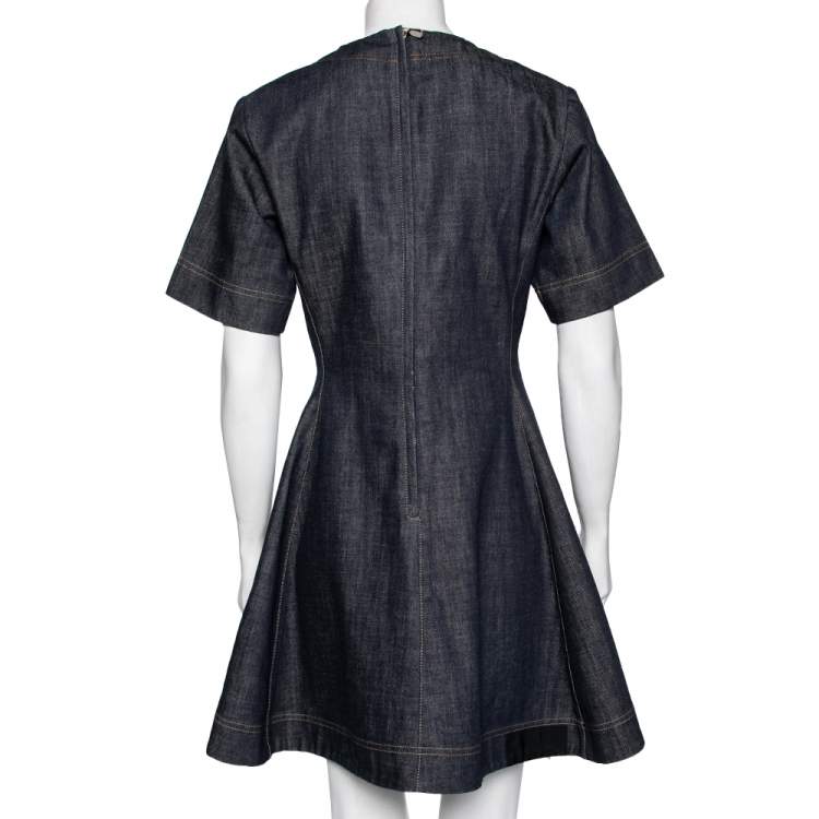 Pre Owned Dior Blue Denim Floral Embellished Short Sleeve Dress L