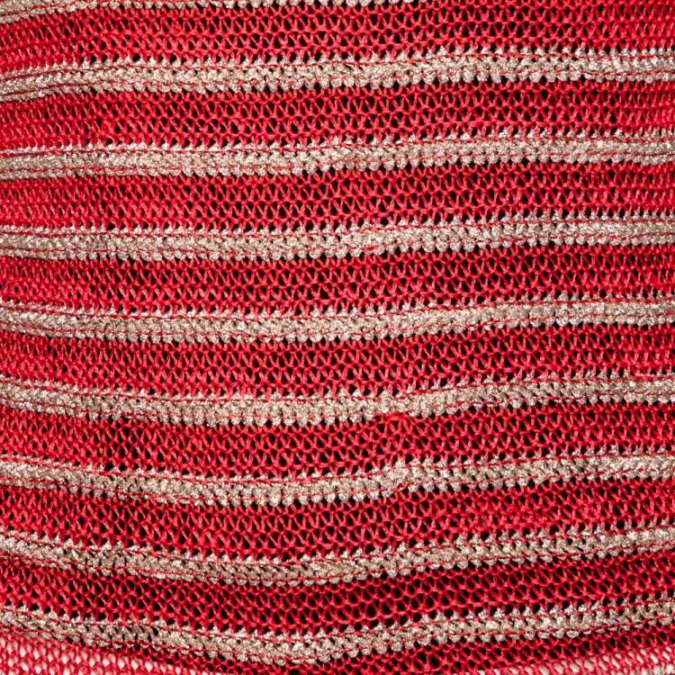 Pre Owned Dior Vintage Red & Gold Striped Lurex Knit Short Sleeve Top M