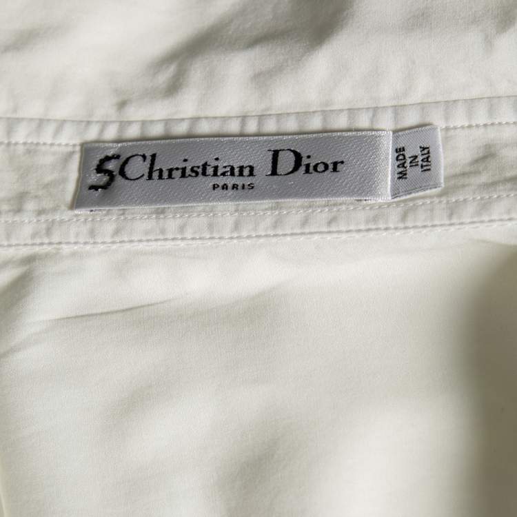 Pre Owned Dior Off White Cotton Pique Plastron Paneled Button Front Shirt M