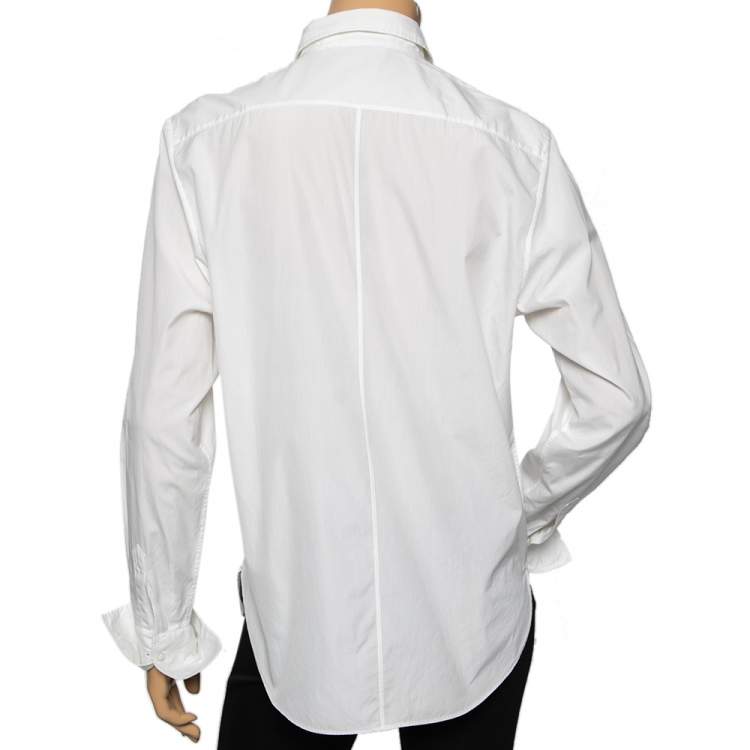 Pre Owned Dior Off White Cotton Pique Plastron Paneled Button Front Shirt M