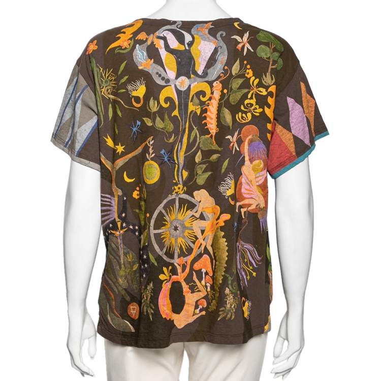 Pre Owned Dior Brown Printed Cotton Short Sleeve T-Shirt M