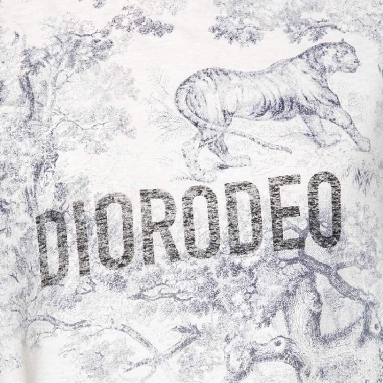 Pre Owned Dior Off White Diorodeo Jungle Print Cotton Linen T-Shirt L