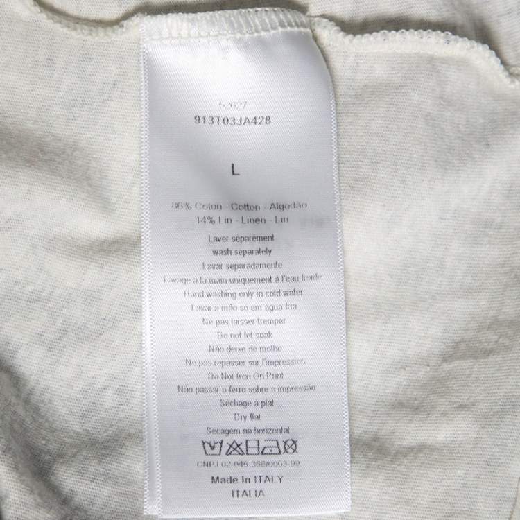 Pre Owned Dior Off White Diorodeo Jungle Print Cotton Linen T-Shirt L
