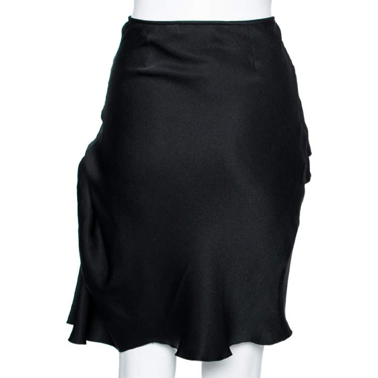 Pre Owned Dior Vintage Black Silk Draped Skirt S