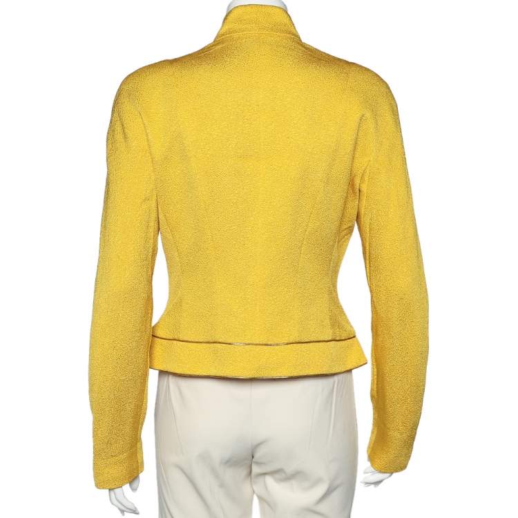 Pre Owned Christian Dior Yellow Textured Silk Cheongsam Jacket L