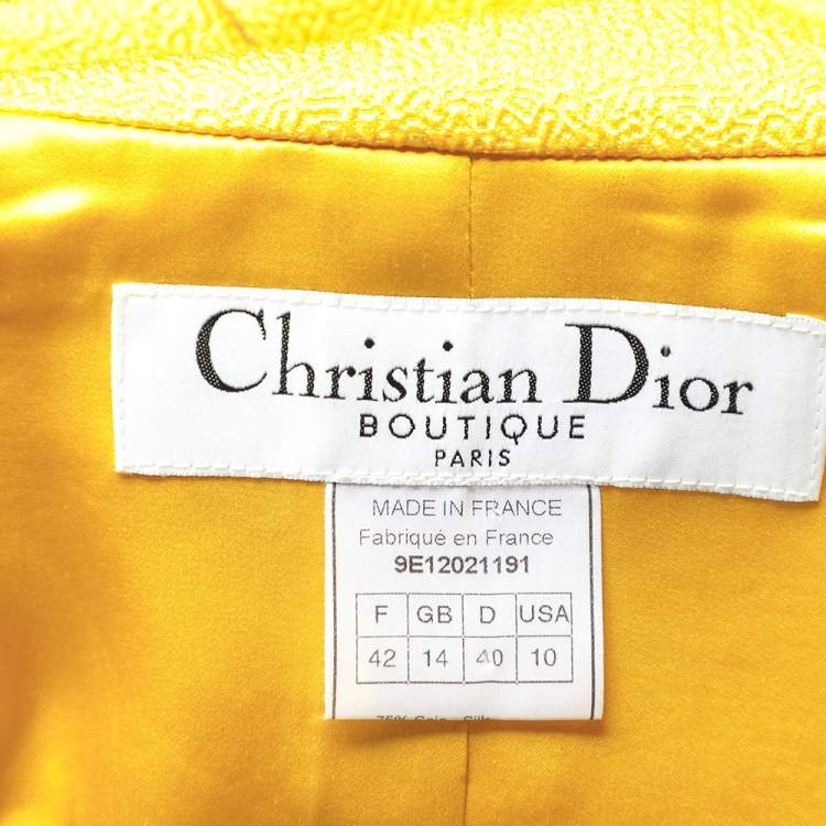 Pre Owned Christian Dior Yellow Textured Silk Cheongsam Jacket L