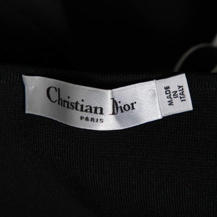 Pre Owned Christian Dior Black Logo Band Detail Knit Bralette Top L