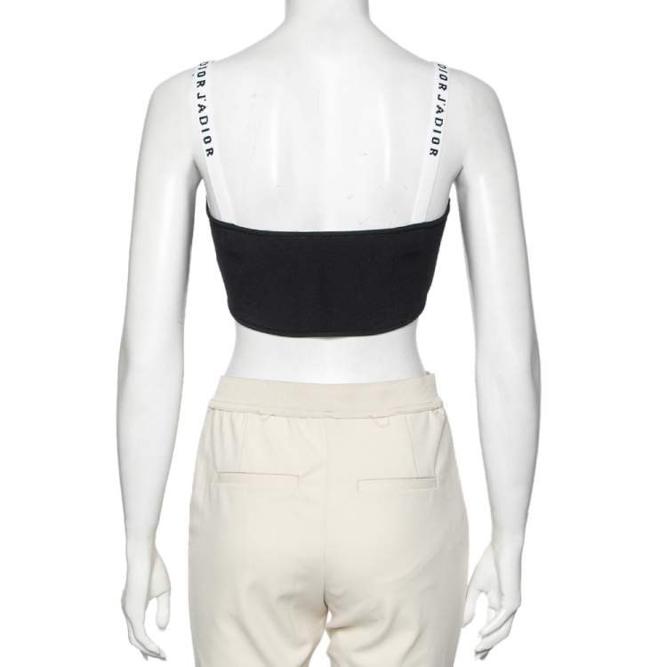 Pre Owned Christian Dior Black Logo Band Detail Knit Bralette Top L