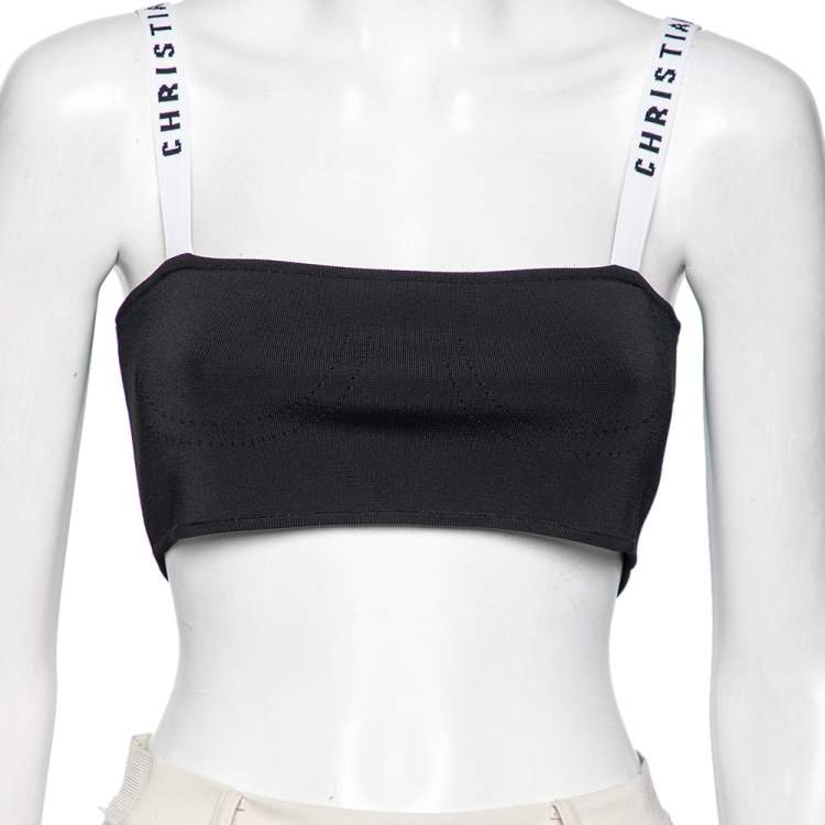 Pre Owned Christian Dior Black Logo Band Detail Knit Bralette Top L