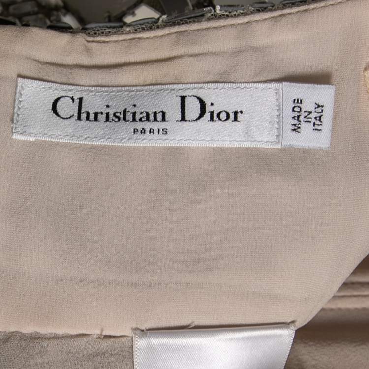 Pre Owned Dior Silver Mirror Embellished Mesh Mini Dress S