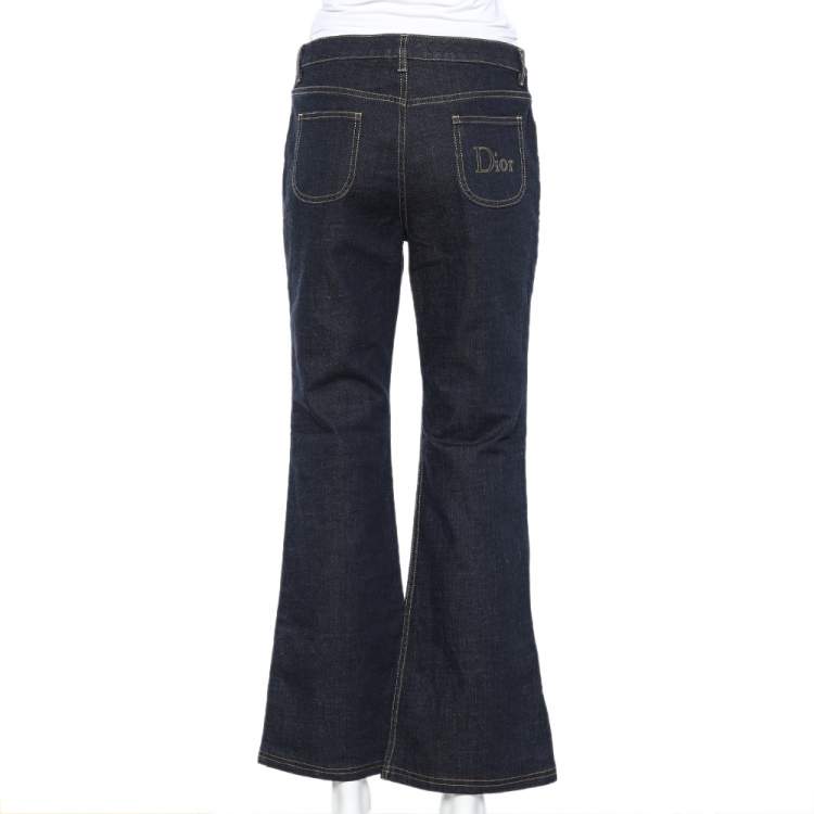 Pre Owned Christian Dior Navy Blue Denim Bell Bottom Jeans M