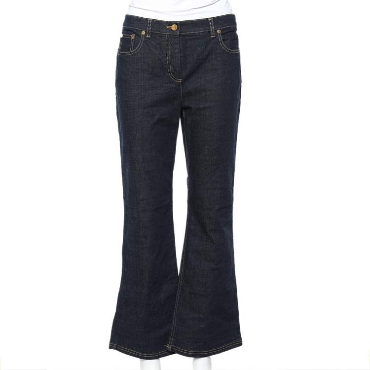 Pre Owned Christian Dior Navy Blue Denim Bell Bottom Jeans M