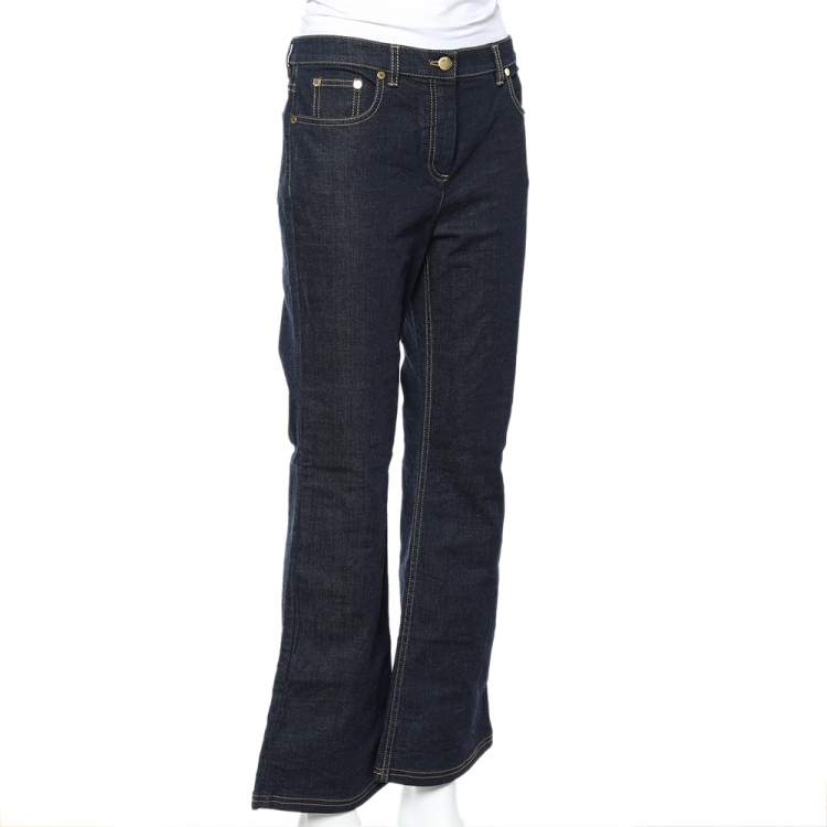 Pre Owned Christian Dior Navy Blue Denim Bell Bottom Jeans M