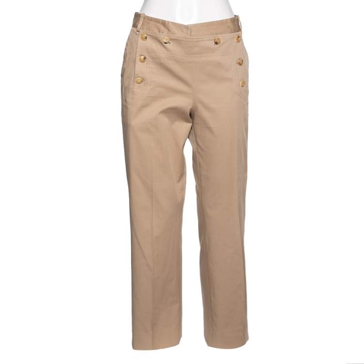 Pre Owned Dior Beige Cotton Front Button Embellished Trousers L