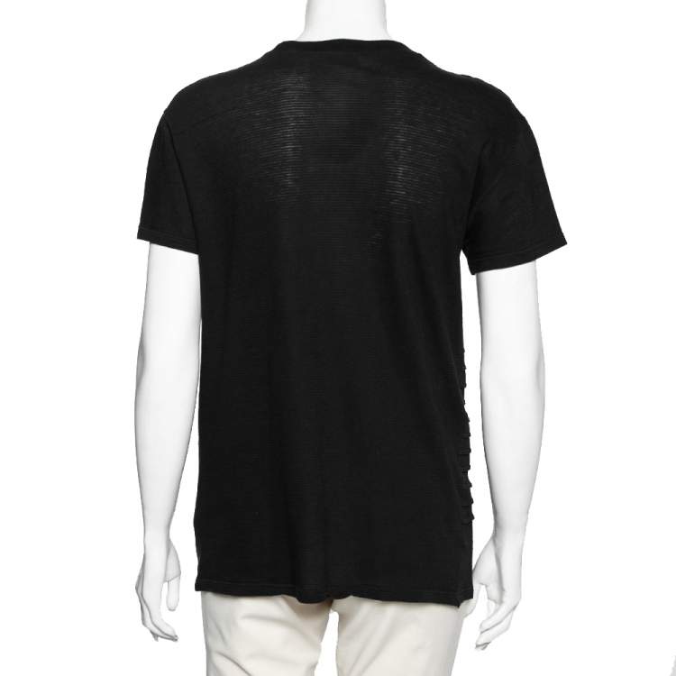 Pre Owned Dior Black Cotton Ruffle Trim Short Sleeve Top XS