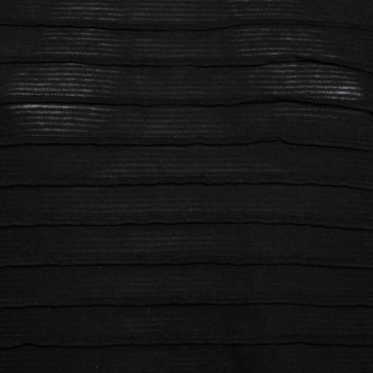 Pre Owned Dior Black Cotton Ruffle Trim Short Sleeve Top XS