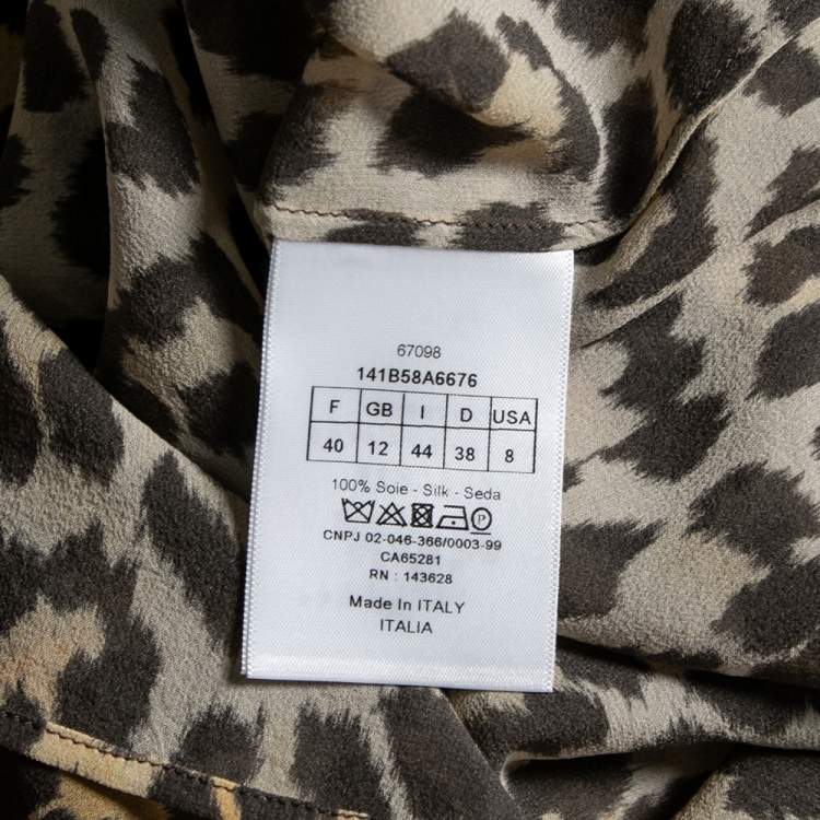 Pre Owned Dior Brown Leopard Printed Silk Puffed Short Sleeve Blouse L