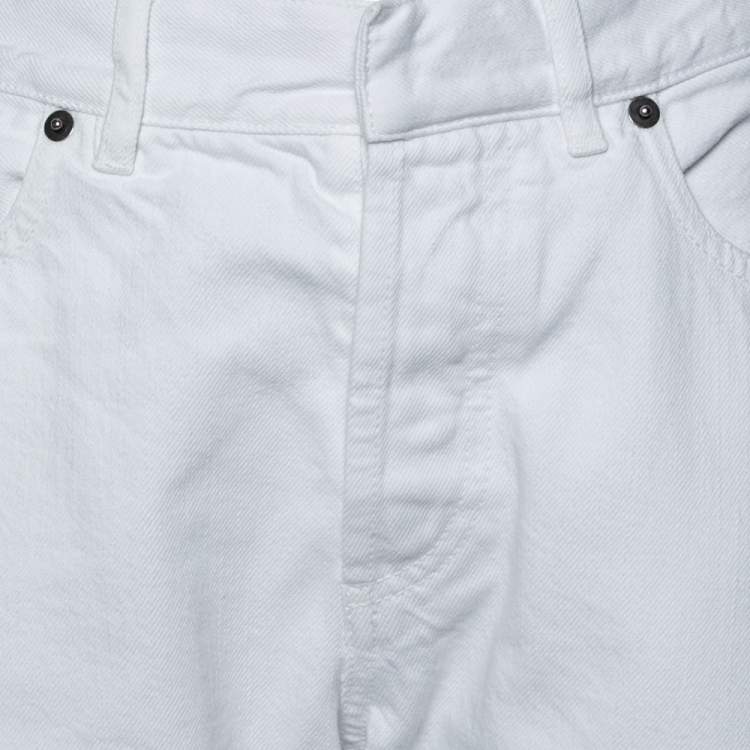 Pre Owned Dior White Denim Frayed Edge Detail Boyfriend Jeans M