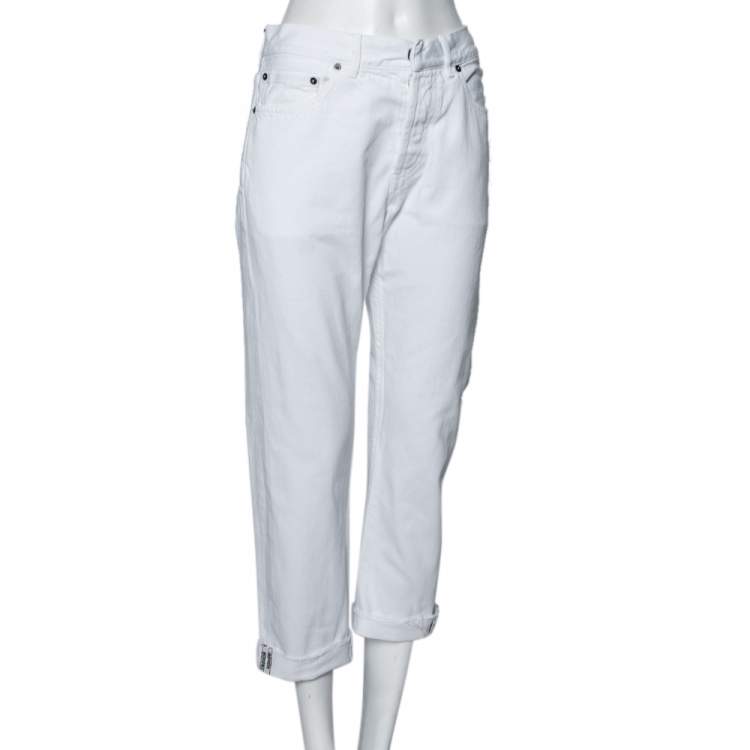 Pre Owned Dior White Denim Frayed Edge Detail Boyfriend Jeans M