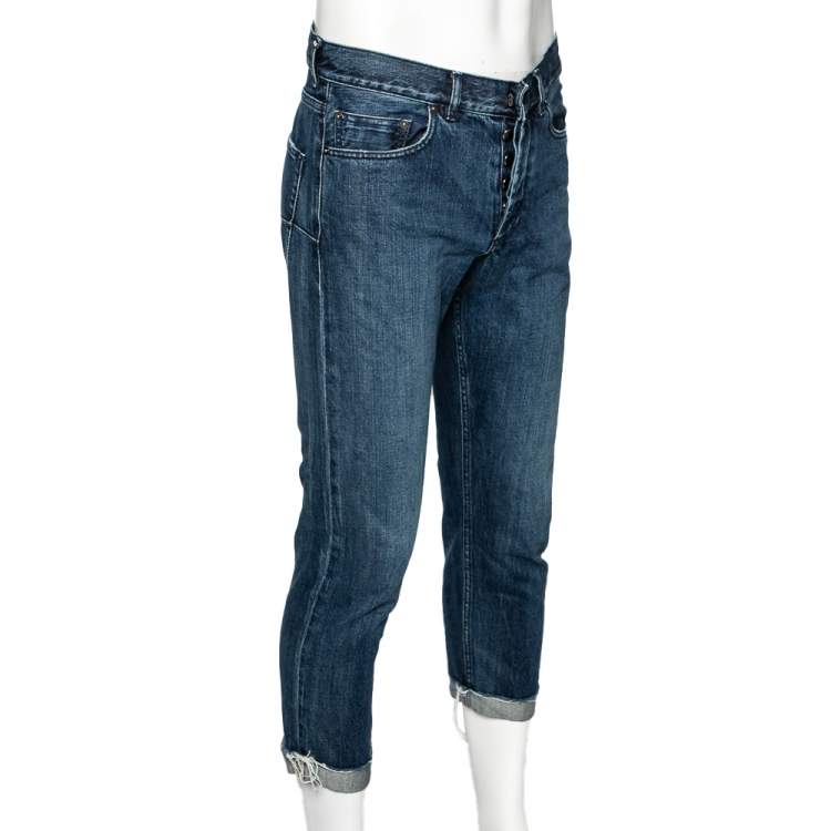 مملوكة مسبقًا Dior Blue Denim Frayed Edge Detail Boyfriend Jeans M