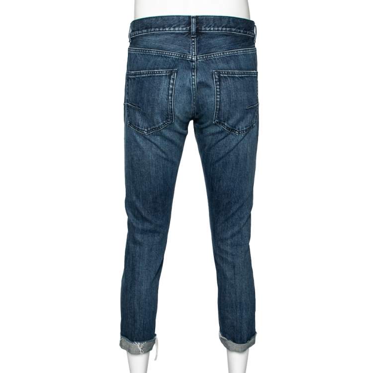 مملوكة مسبقًا Dior Blue Denim Frayed Edge Detail Boyfriend Jeans M