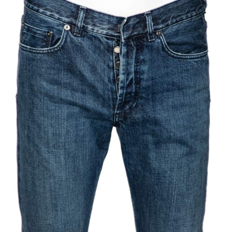 مملوكة مسبقًا Dior Blue Denim Frayed Edge Detail Boyfriend Jeans M