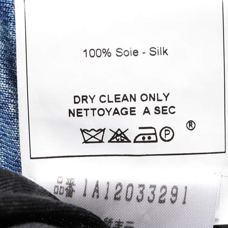 Pre Owned Christian Dior Boutique Navy Blue Denim Printed Silk Knit Asymmetric Skirt M